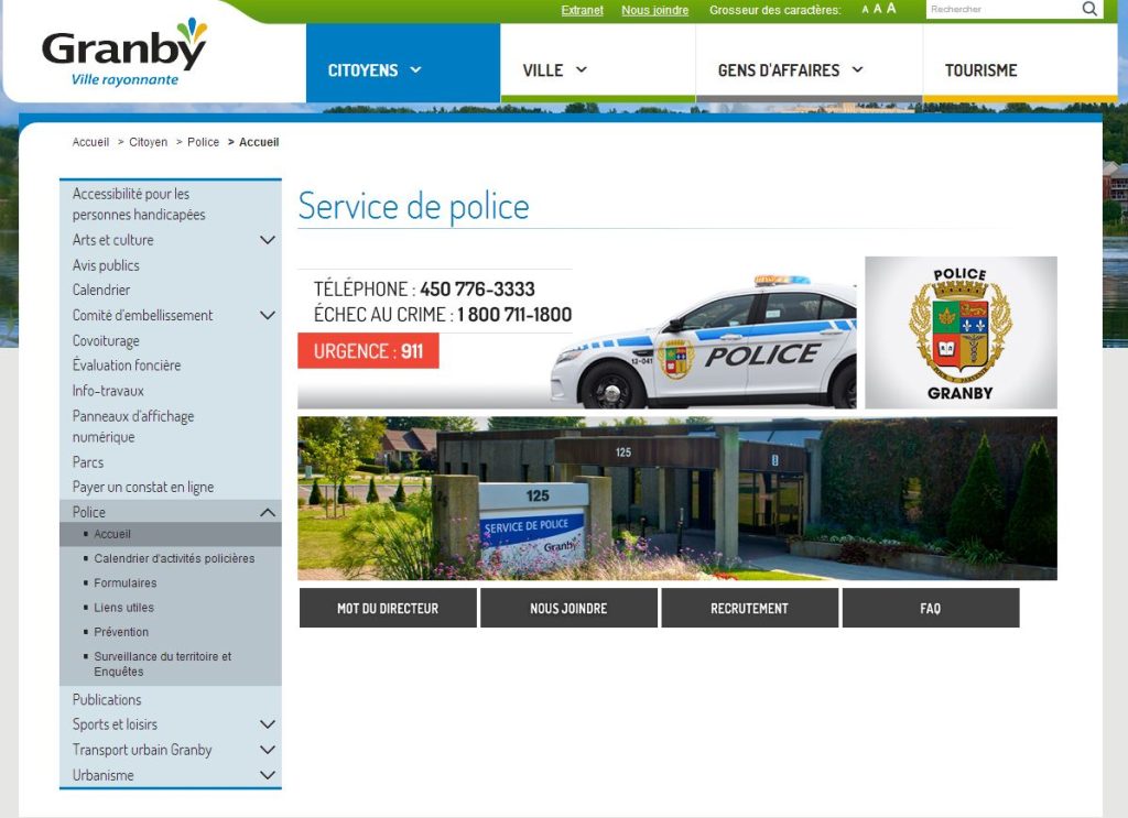 Le Service de police de Granby a maintenant son site web Le Granby